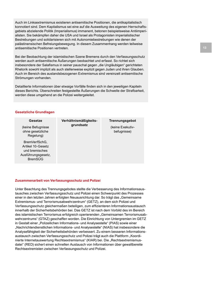 Seite 13 des Verfassungsschutzbericht 2020 Bremen
