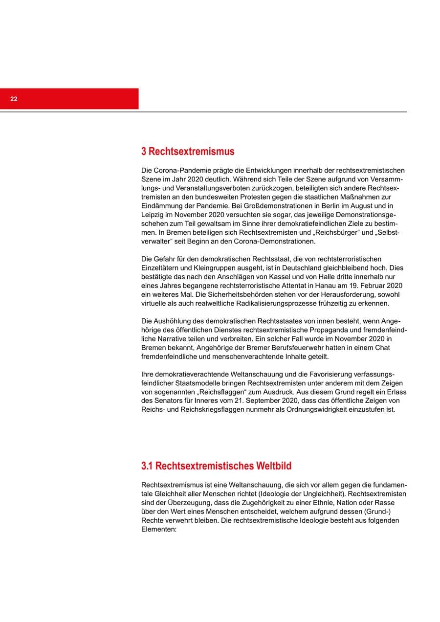 Seite 22 des Verfassungsschutzbericht 2020 Bremen