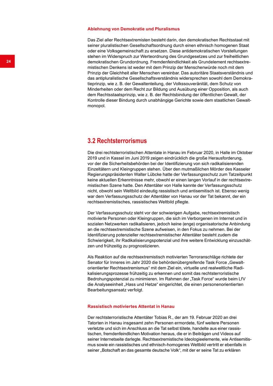 Seite 24 des Verfassungsschutzbericht 2020 Bremen