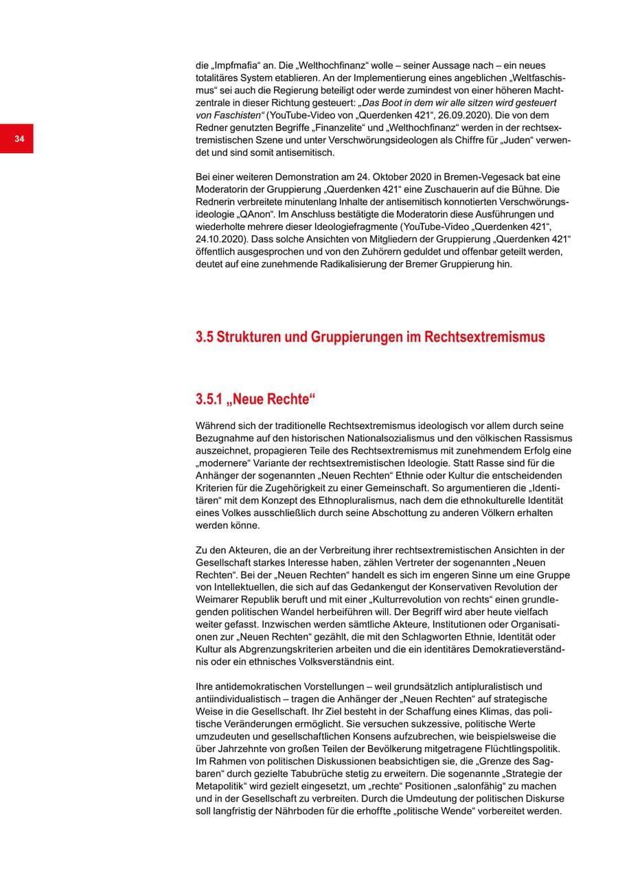 Seite 34 des Verfassungsschutzbericht 2020 Bremen