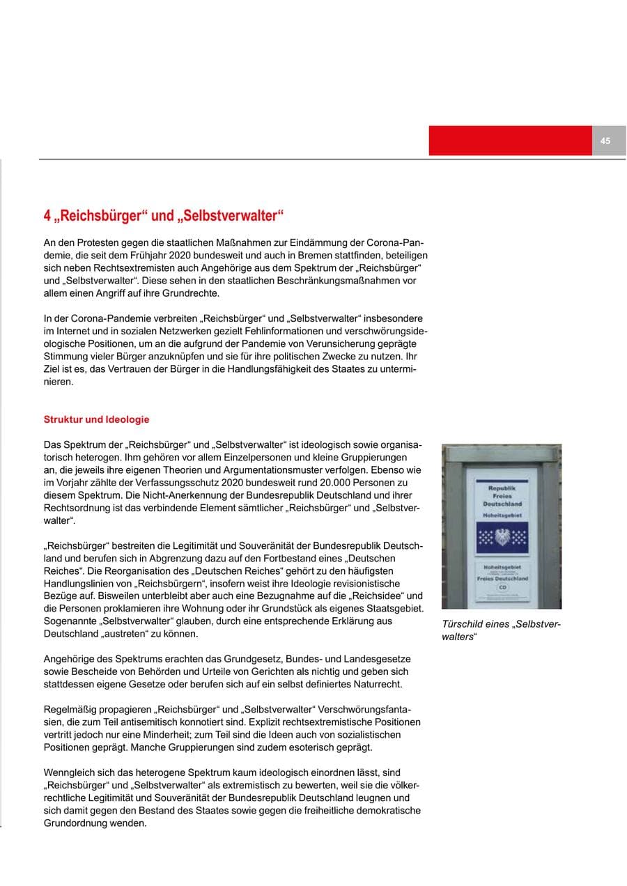 Seite 45 des Verfassungsschutzbericht 2020 Bremen