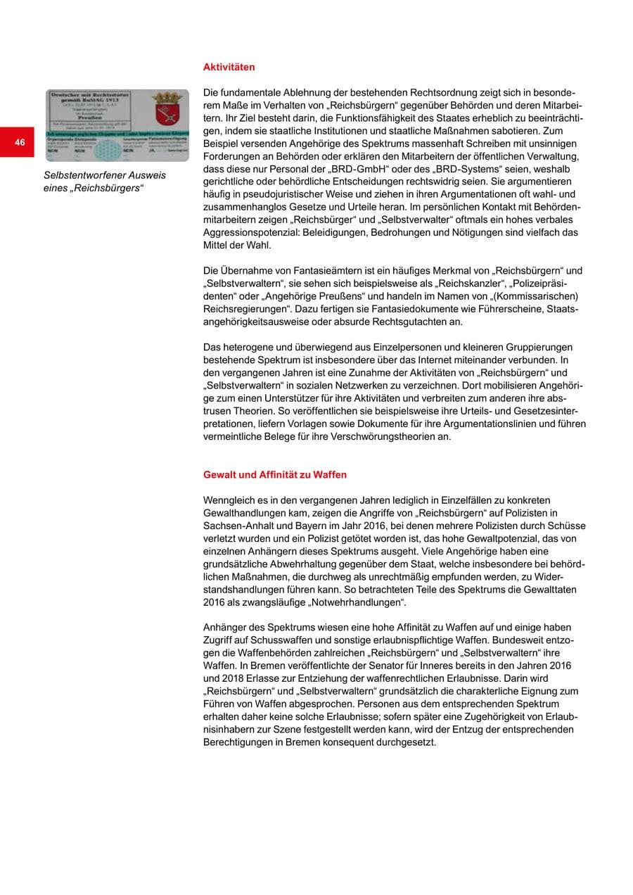 Seite 46 des Verfassungsschutzbericht 2020 Bremen