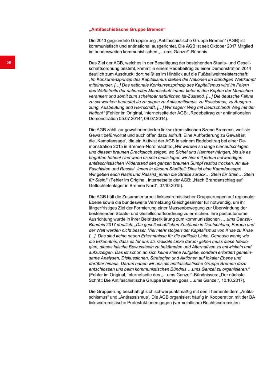 Seite 56 des Verfassungsschutzbericht 2020 Bremen