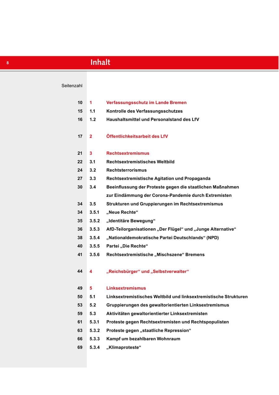 Seite 8 des Verfassungsschutzbericht 2020 Bremen
