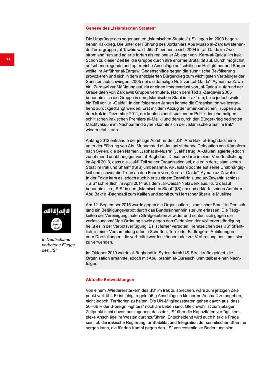 Seite 76 des Verfassungsschutzbericht 2020 Bremen