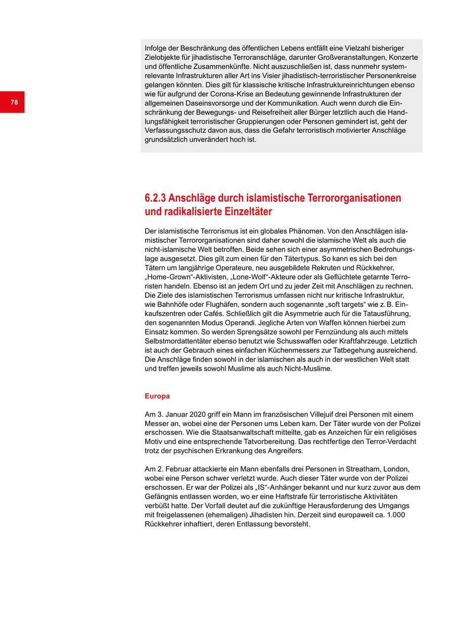 Seite 78 des Verfassungsschutzbericht 2020 Bremen