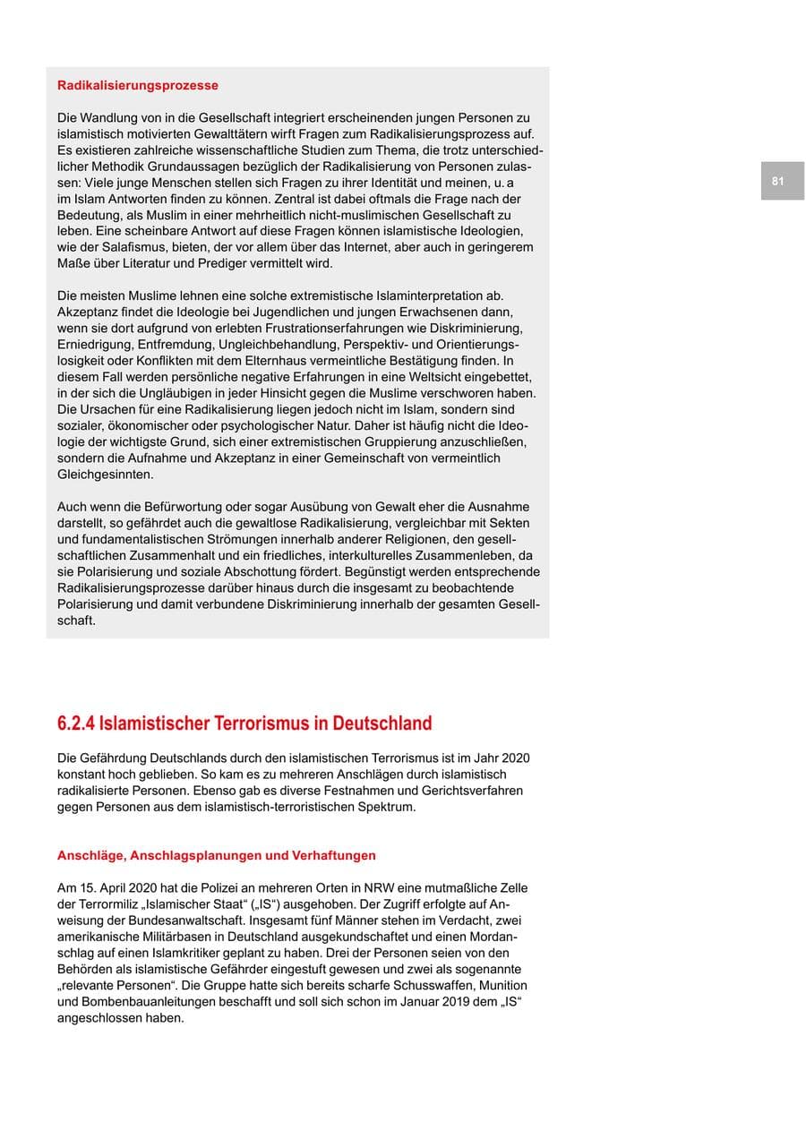 Seite 81 des Verfassungsschutzbericht 2020 Bremen