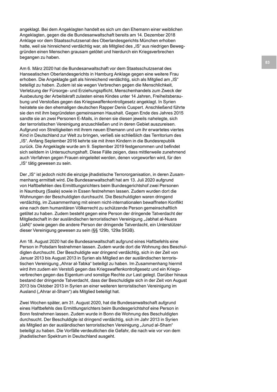 Seite 83 des Verfassungsschutzbericht 2020 Bremen