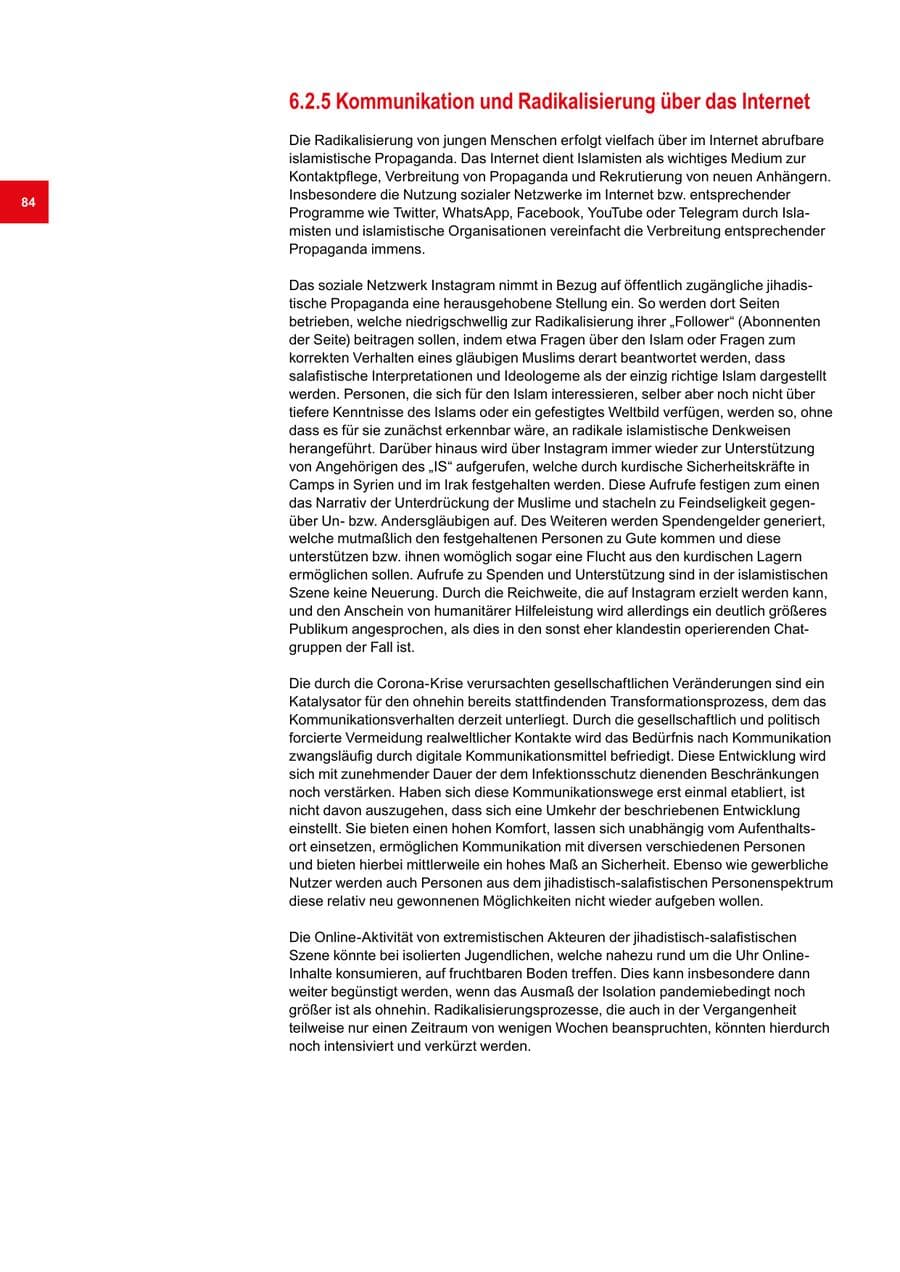 Seite 84 des Verfassungsschutzbericht 2020 Bremen