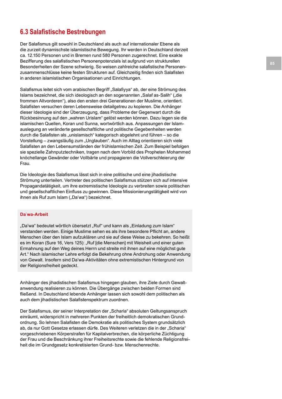 Seite 85 des Verfassungsschutzbericht 2020 Bremen
