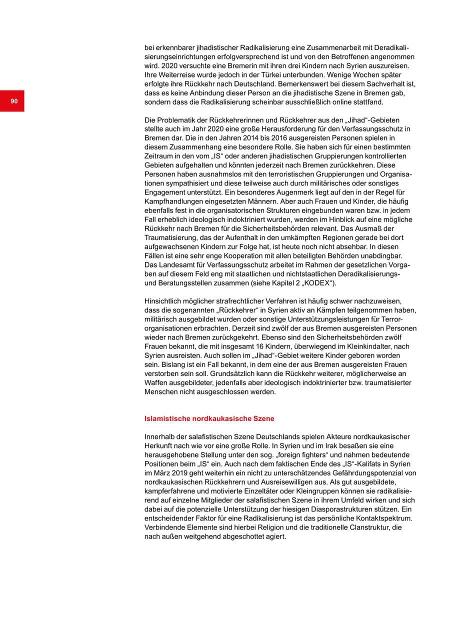 Seite 90 des Verfassungsschutzbericht 2020 Bremen