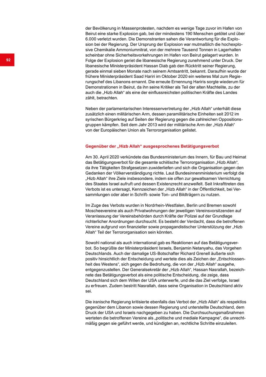 Seite 92 des Verfassungsschutzbericht 2020 Bremen