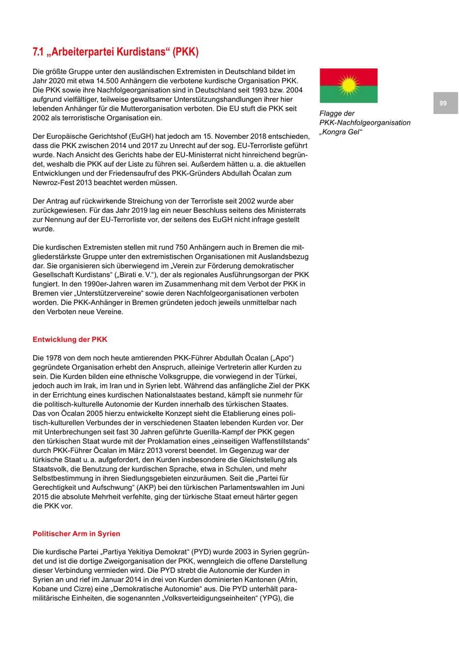 Seite 99 des Verfassungsschutzbericht 2020 Bremen