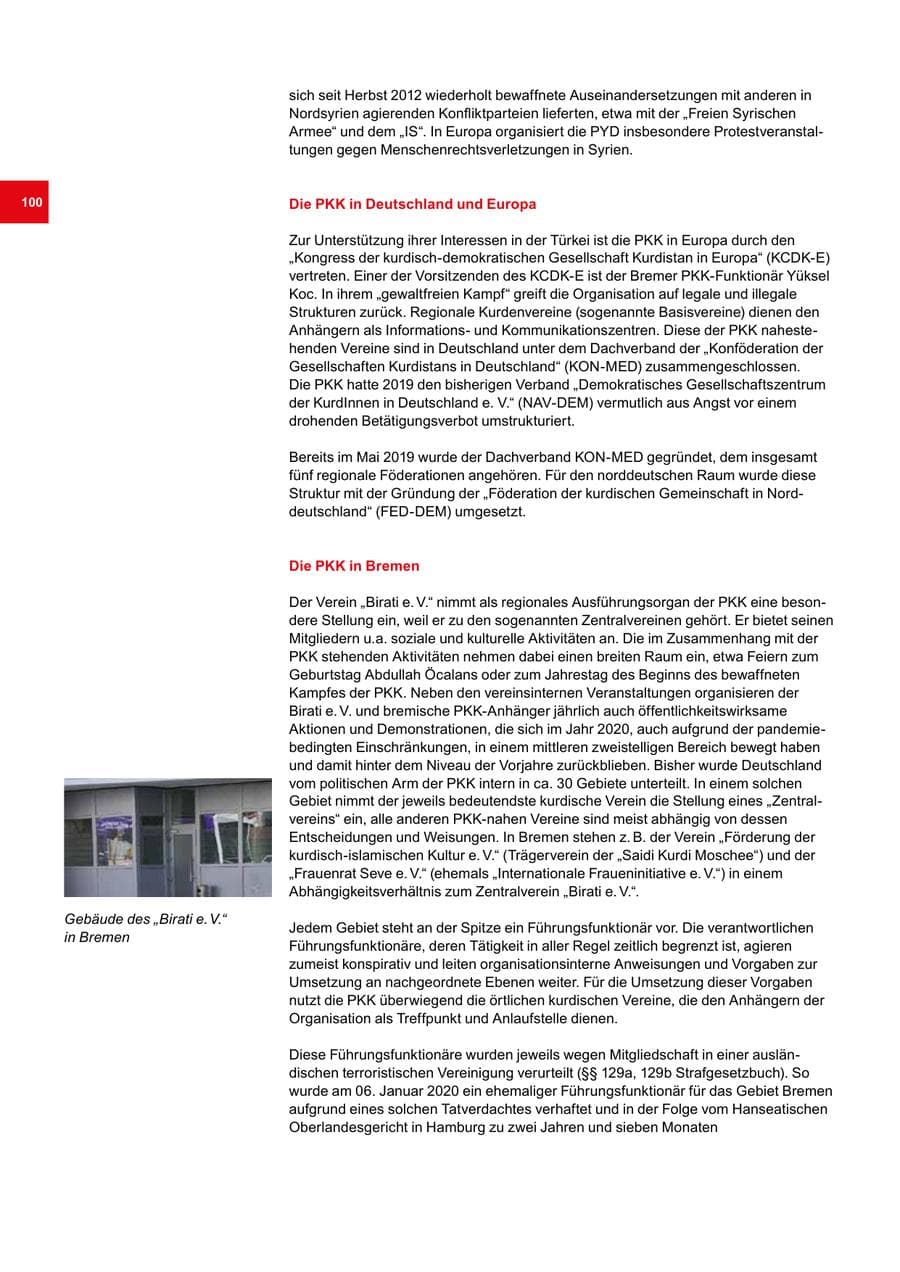 Seite 100 des Verfassungsschutzbericht 2020 Bremen