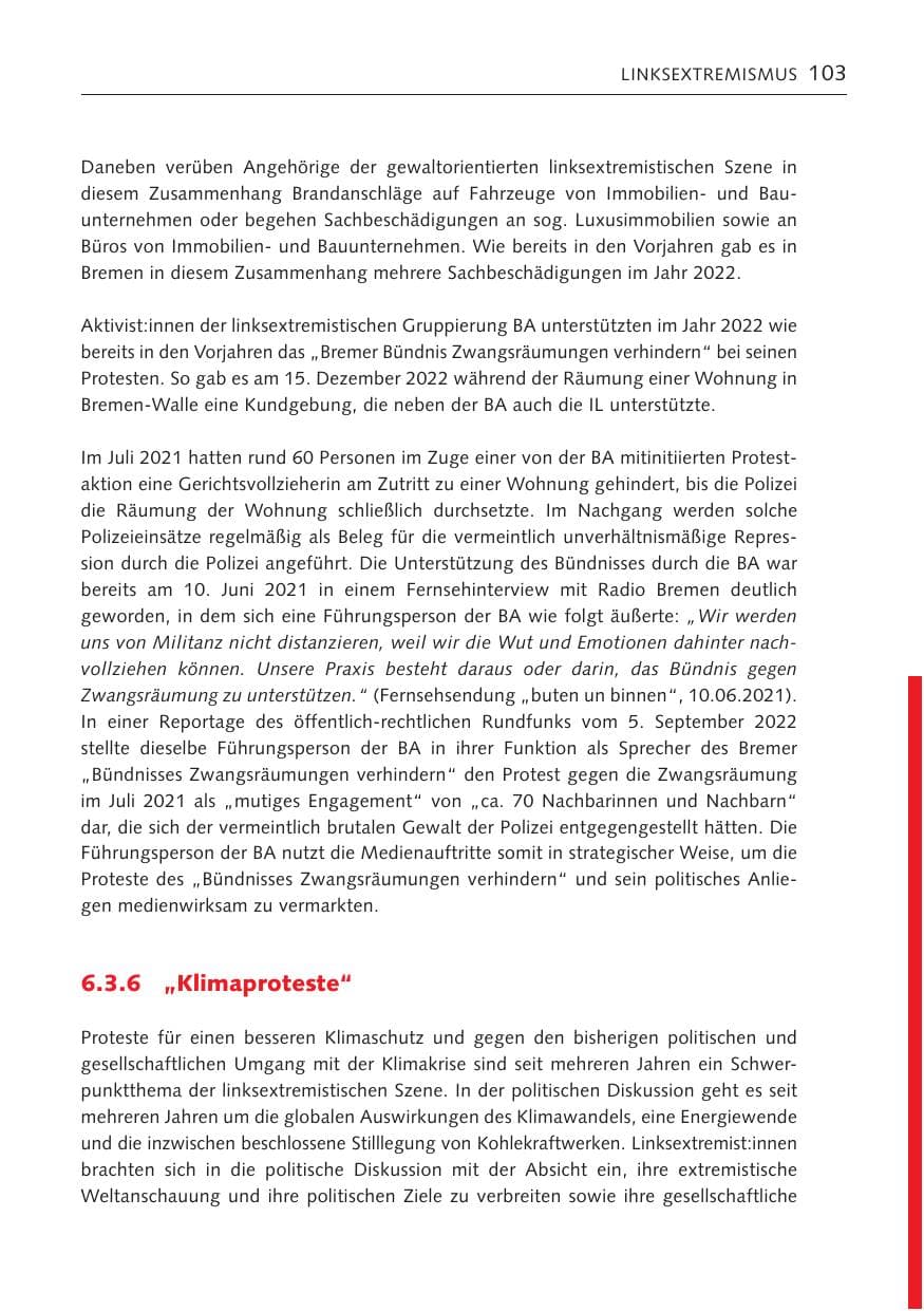 Seite 103 des Verfassungsschutzbericht 2022 Bremen