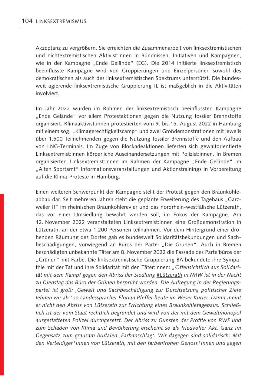 Seite 104 des Verfassungsschutzbericht 2022 Bremen