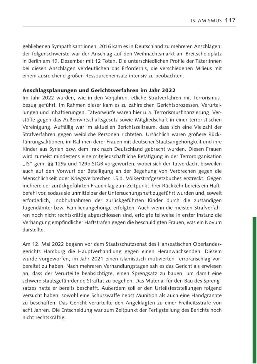Seite 117 des Verfassungsschutzbericht 2022 Bremen