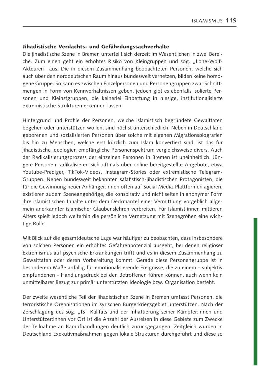 Seite 119 des Verfassungsschutzbericht 2022 Bremen