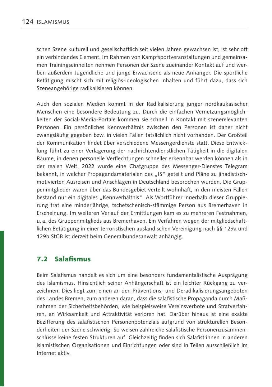 Seite 124 des Verfassungsschutzbericht 2022 Bremen