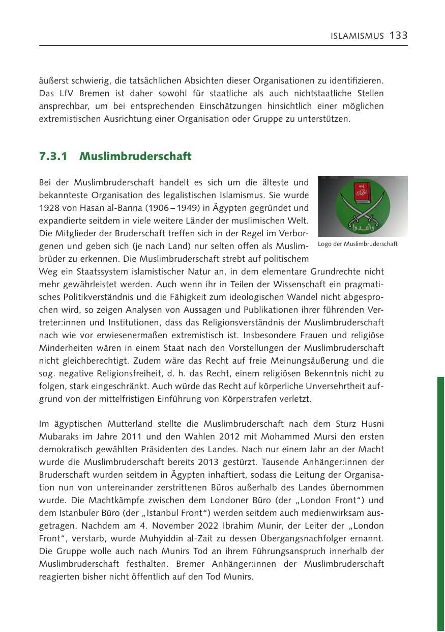 Seite 133 des Verfassungsschutzbericht 2022 Bremen