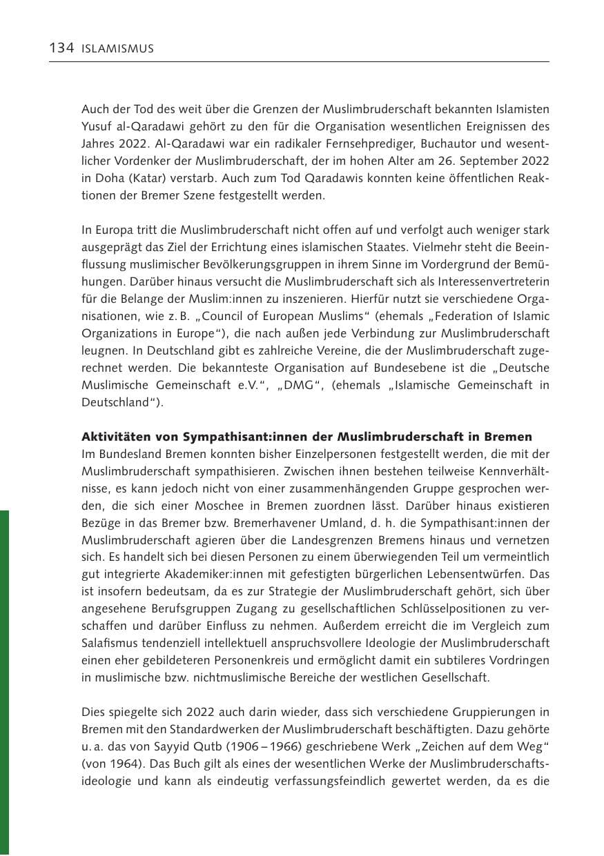 Seite 134 des Verfassungsschutzbericht 2022 Bremen