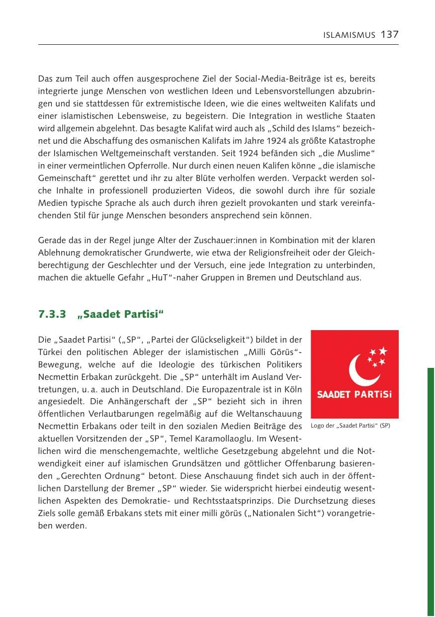 Seite 137 des Verfassungsschutzbericht 2022 Bremen
