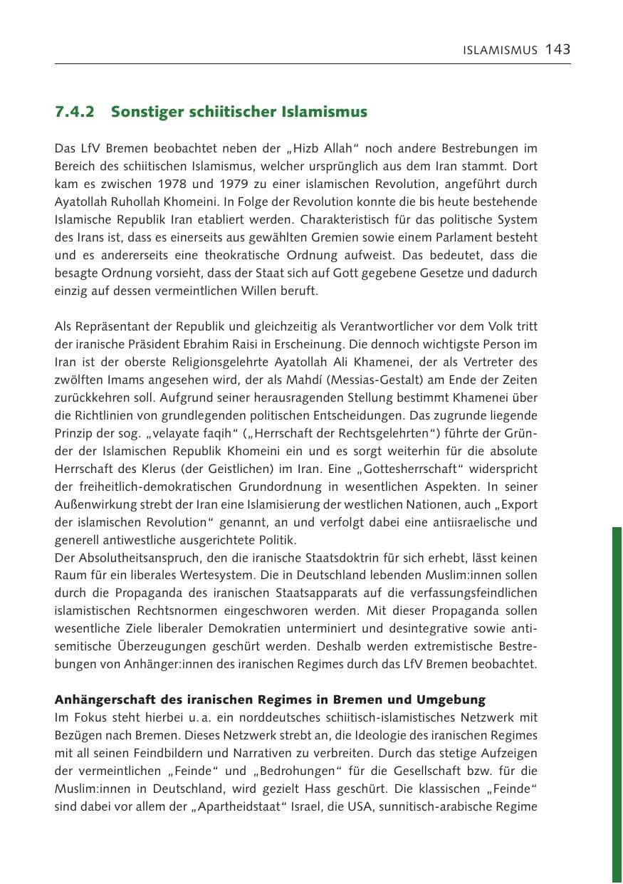Seite 143 des Verfassungsschutzbericht 2022 Bremen
