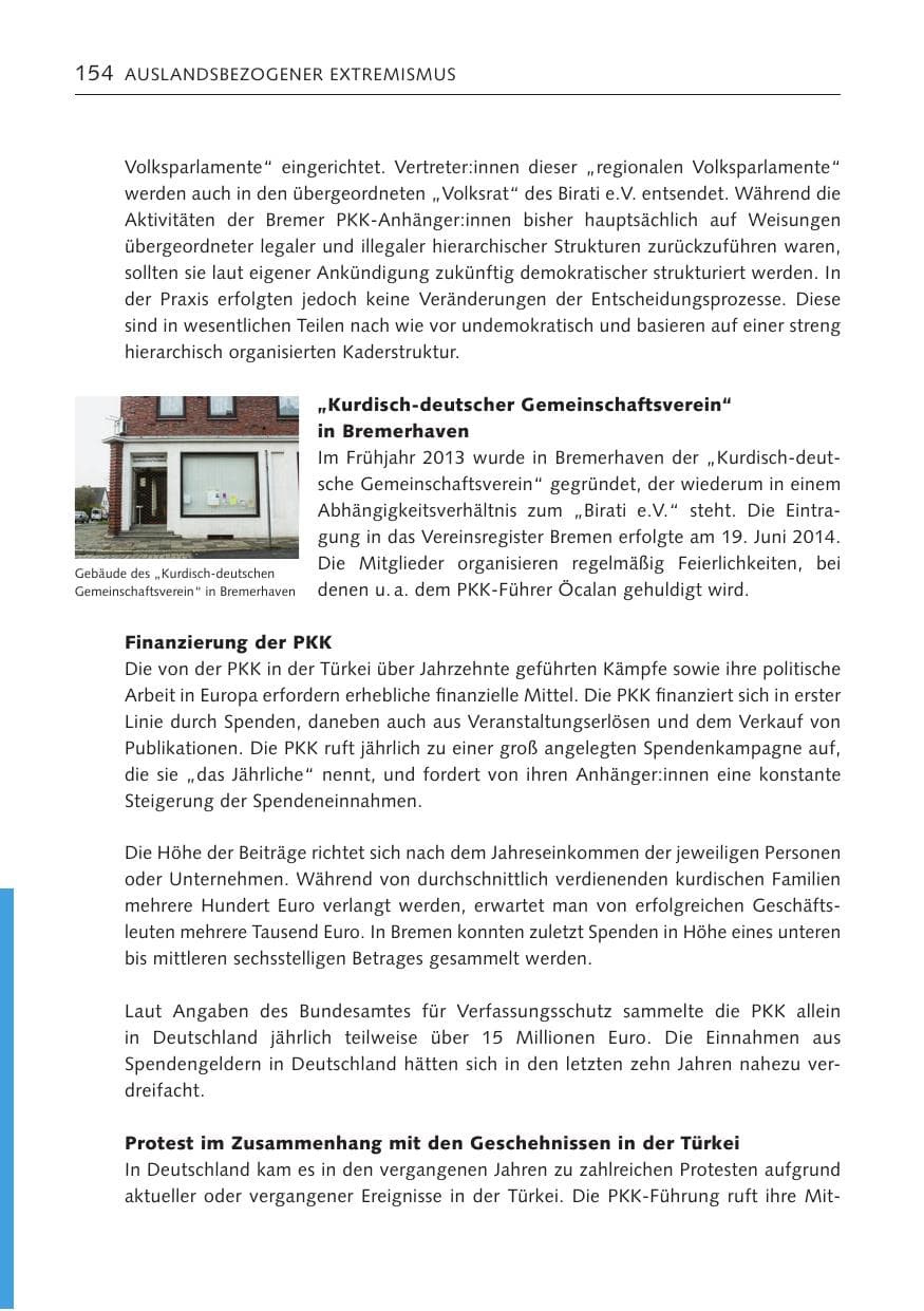 Seite 154 des Verfassungsschutzbericht 2022 Bremen