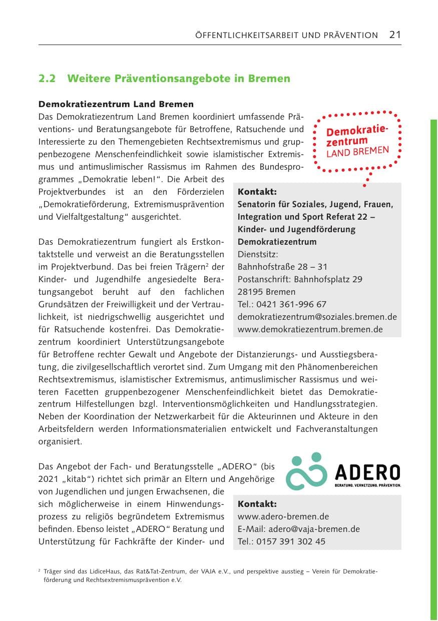 Seite 21 des Verfassungsschutzbericht 2022 Bremen