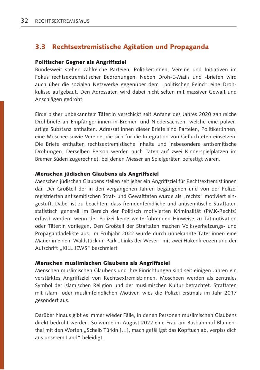 Seite 32 des Verfassungsschutzbericht 2022 Bremen