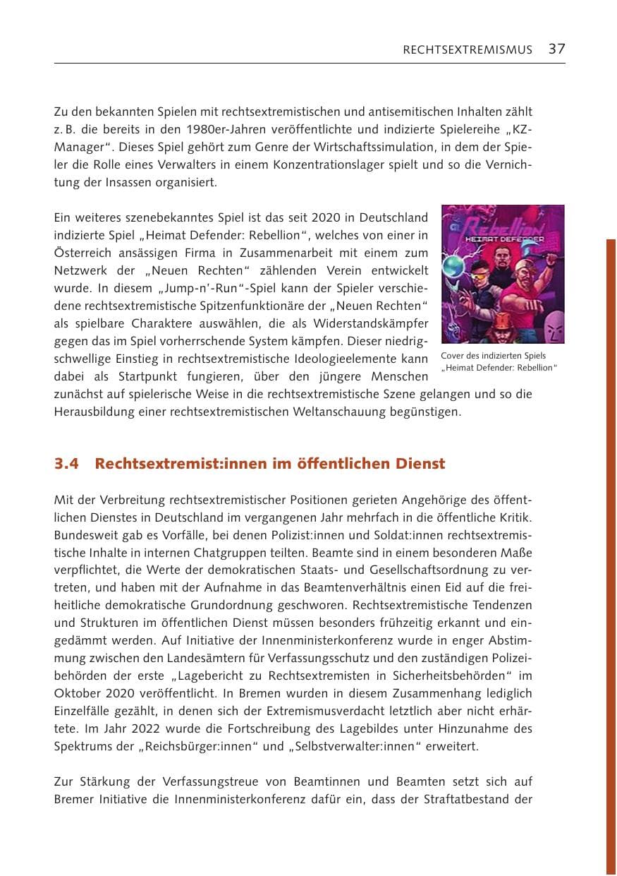 Seite 37 des Verfassungsschutzbericht 2022 Bremen