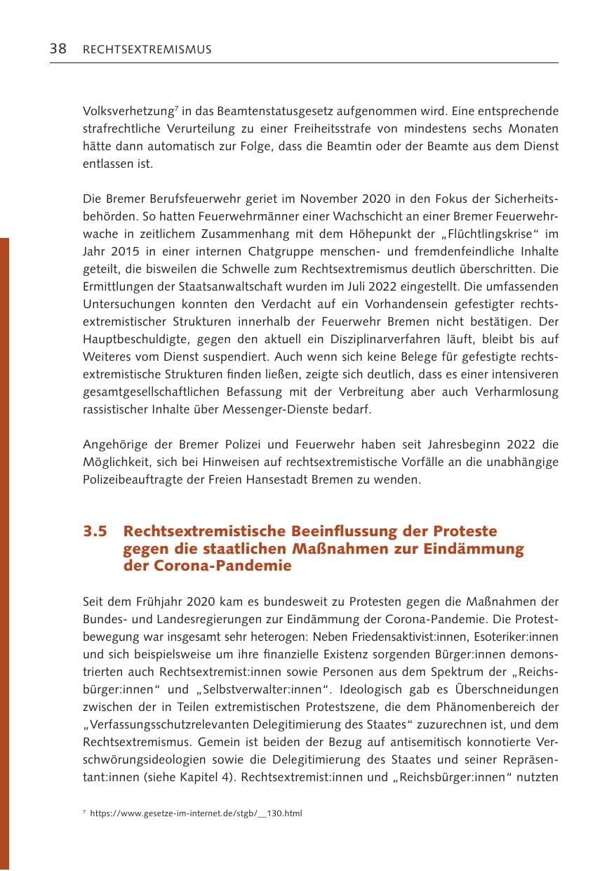 Seite 38 des Verfassungsschutzbericht 2022 Bremen