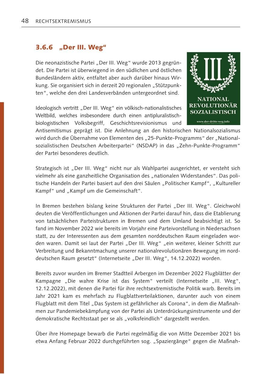Seite 48 des Verfassungsschutzbericht 2022 Bremen