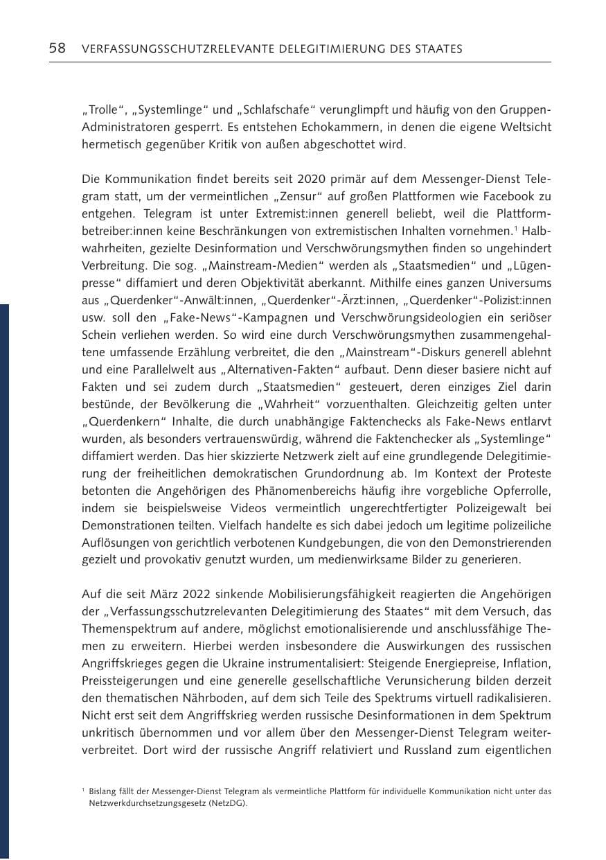 Seite 58 des Verfassungsschutzbericht 2022 Bremen