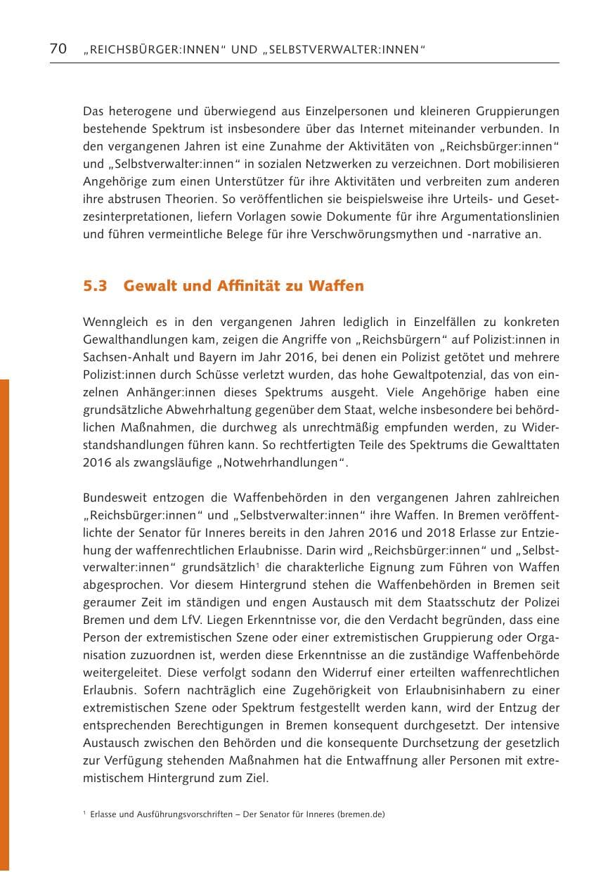 Seite 70 des Verfassungsschutzbericht 2022 Bremen