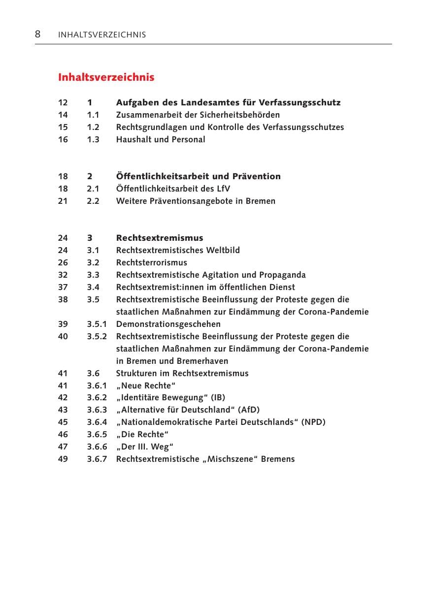 Seite 8 des Verfassungsschutzbericht 2022 Bremen