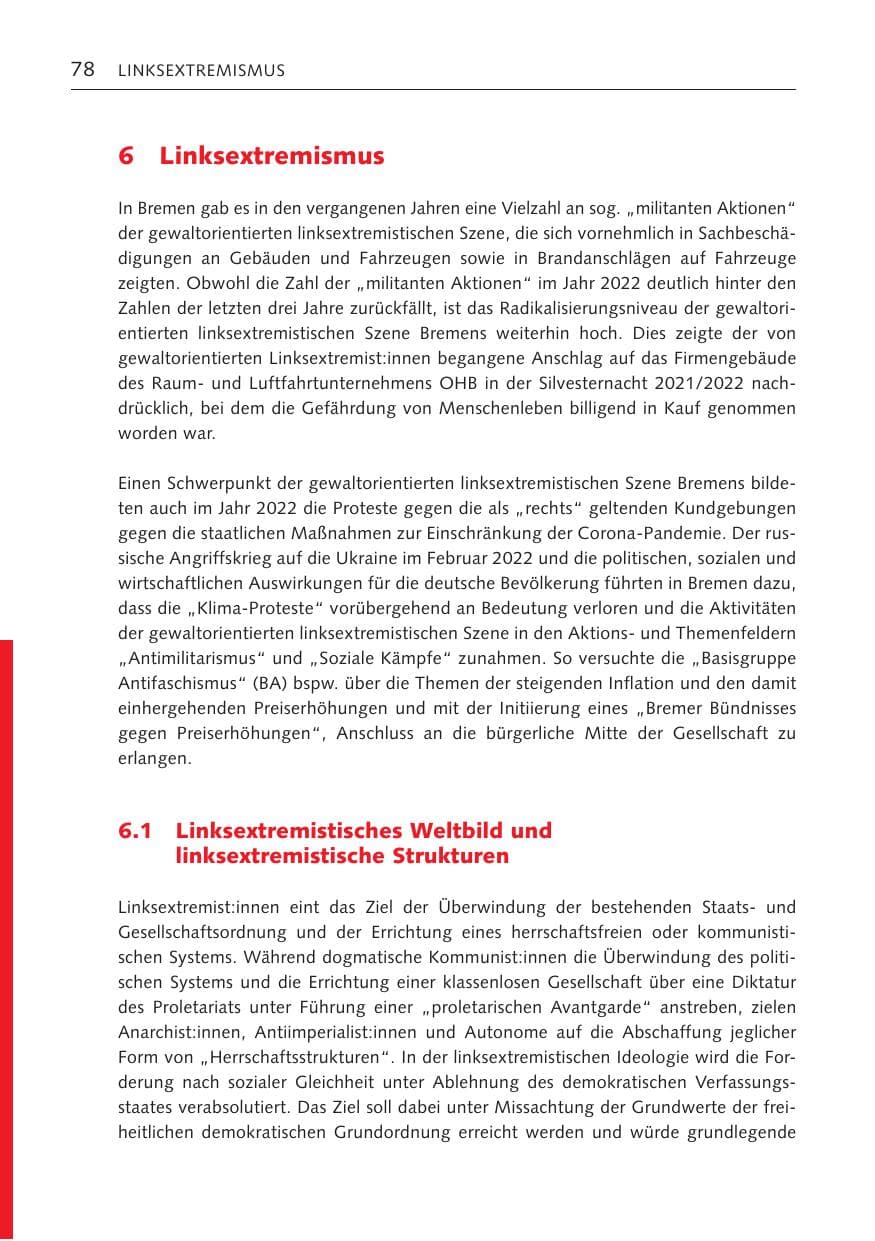 Seite 78 des Verfassungsschutzbericht 2022 Bremen