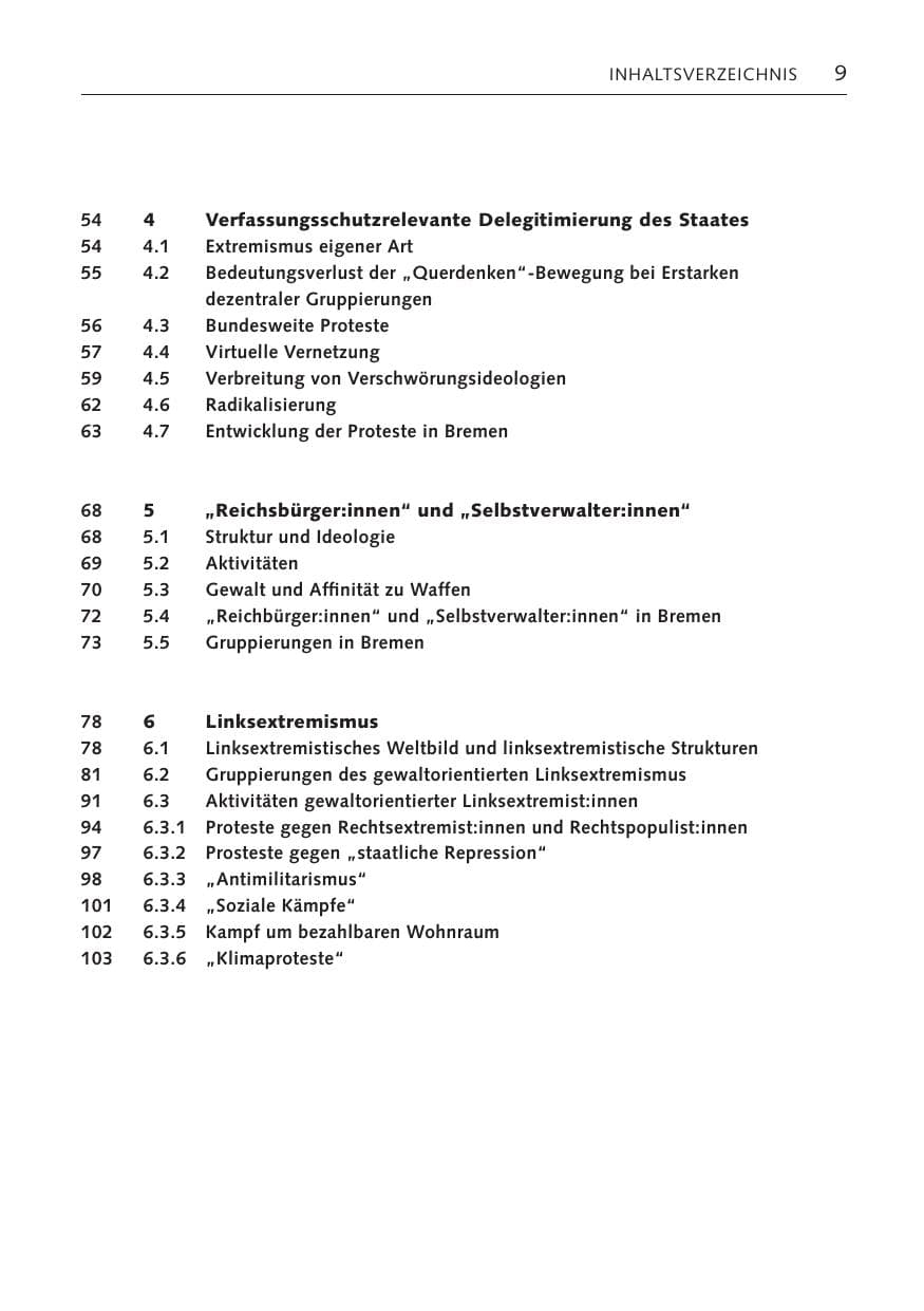 Seite 9 des Verfassungsschutzbericht 2022 Bremen