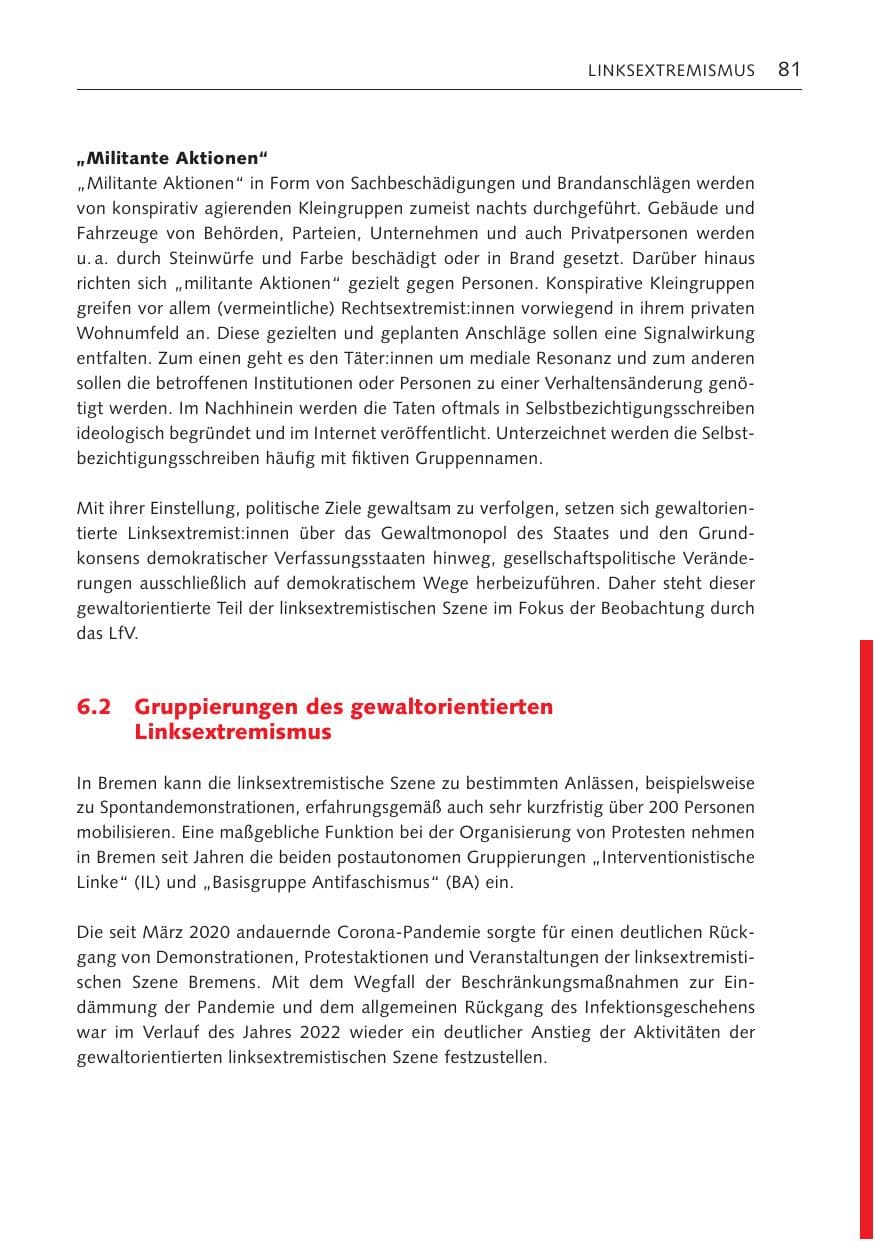 Seite 81 des Verfassungsschutzbericht 2022 Bremen