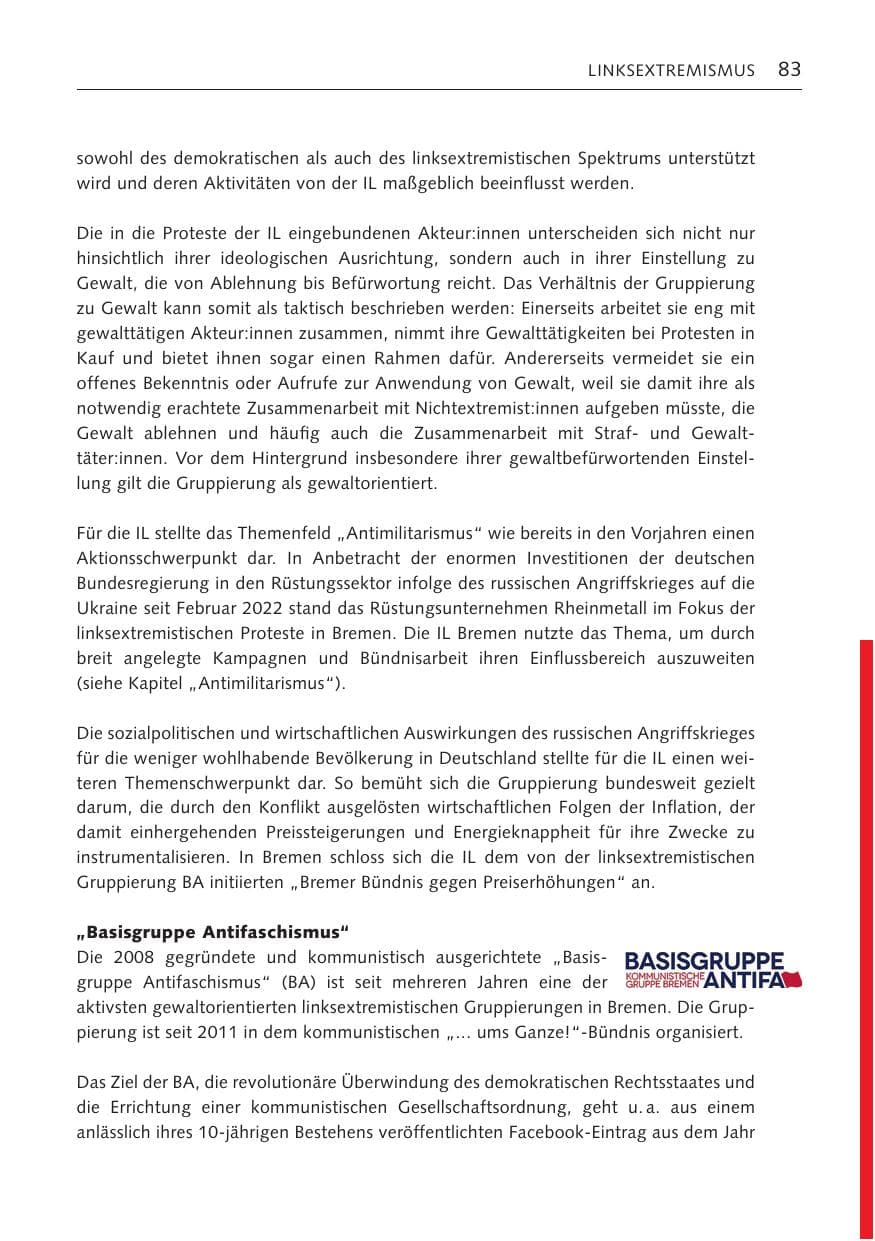 Seite 83 des Verfassungsschutzbericht 2022 Bremen