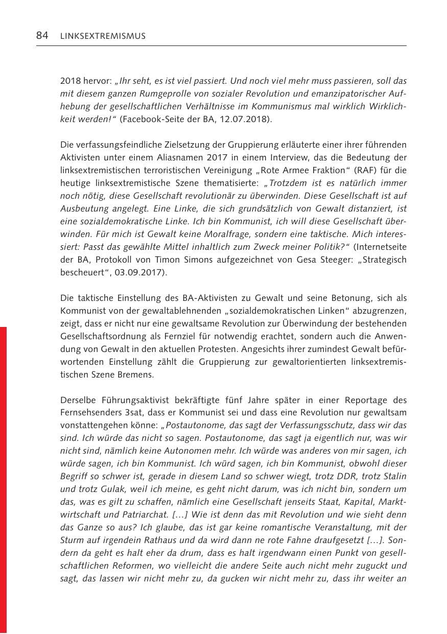 Seite 84 des Verfassungsschutzbericht 2022 Bremen