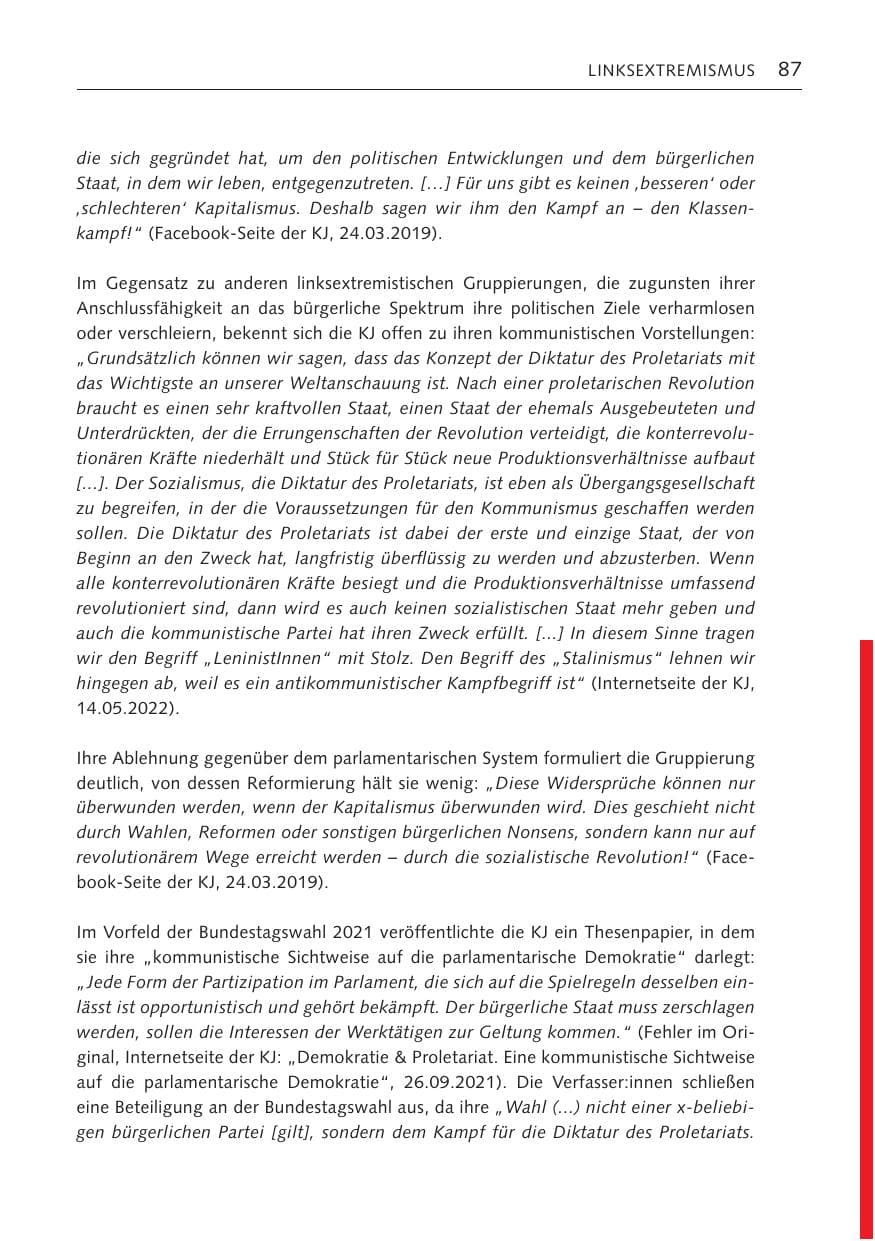 Seite 87 des Verfassungsschutzbericht 2022 Bremen