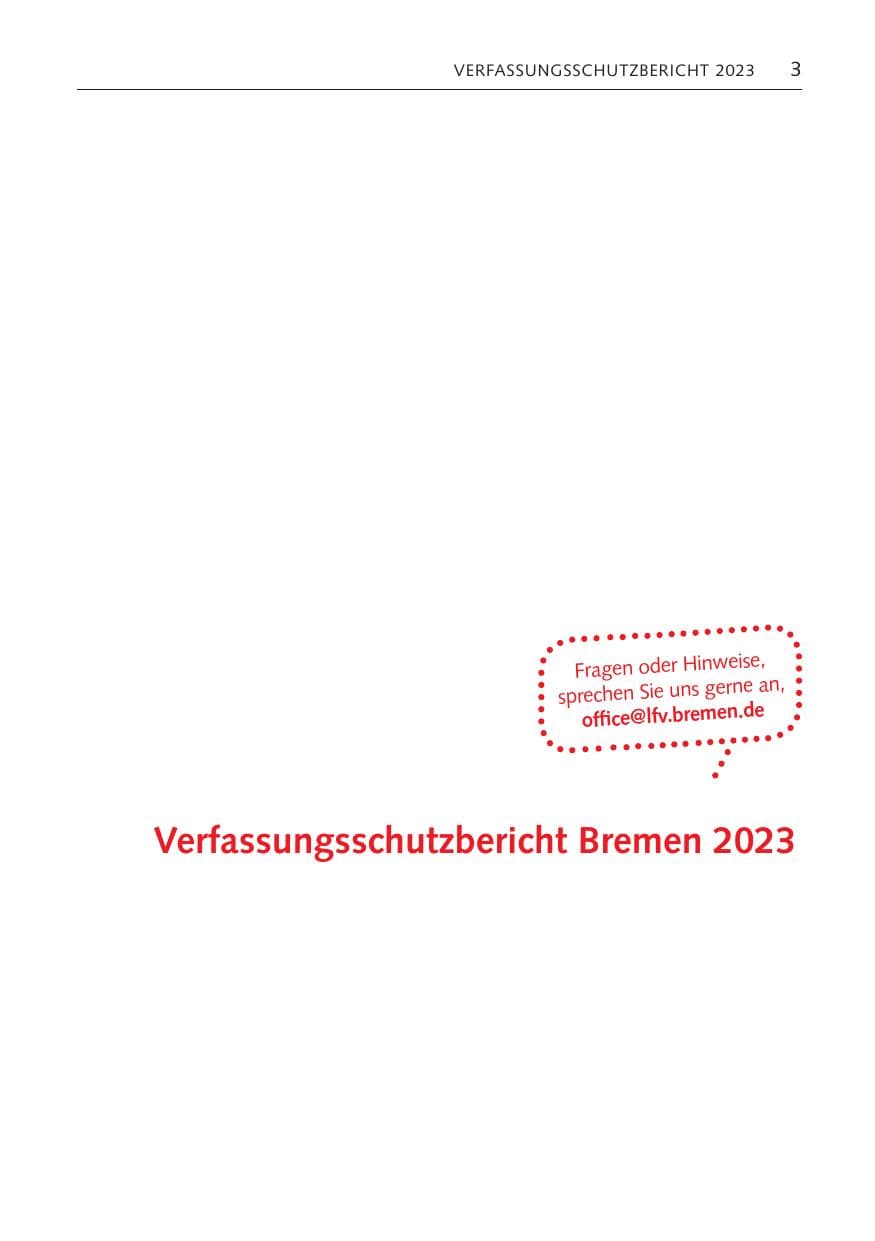 Seite 2 des Verfassungsschutzbericht 2023 Bremen