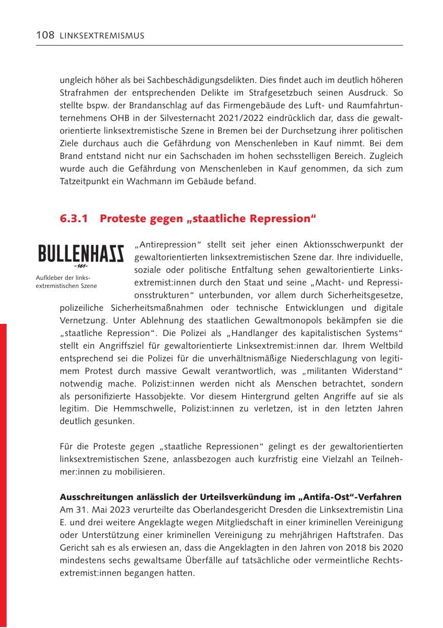 Seite 107 des Verfassungsschutzbericht 2023 Bremen
