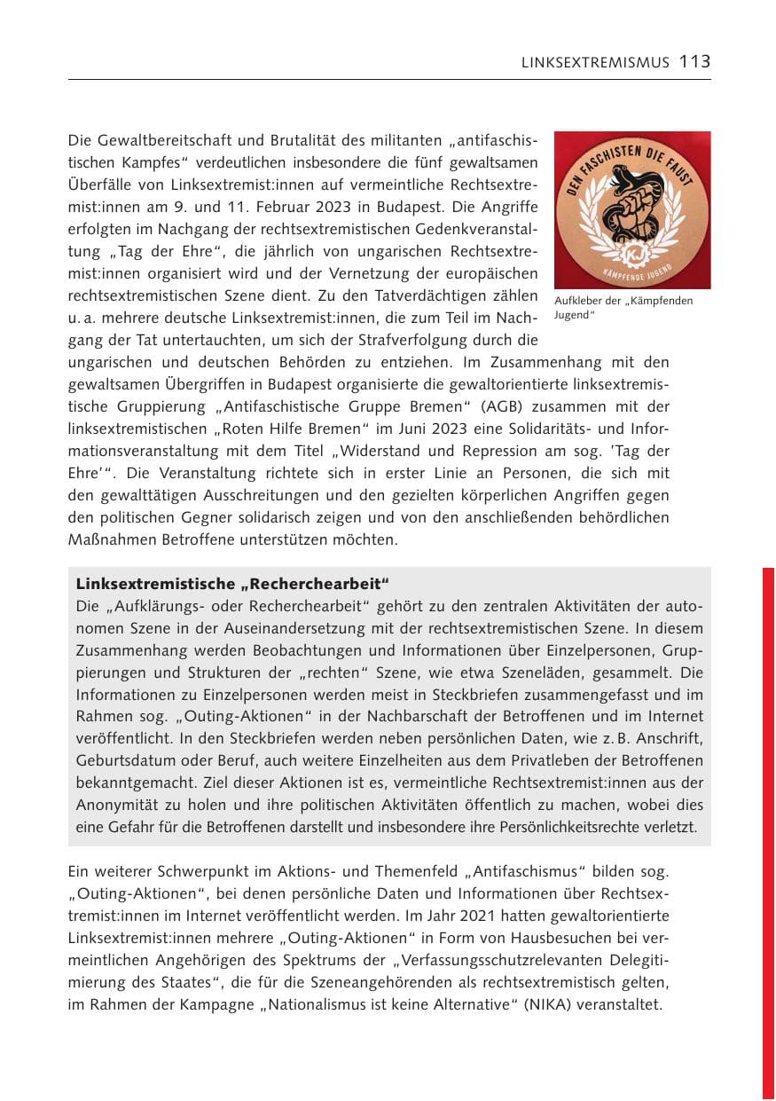 Seite 112 des Verfassungsschutzbericht 2023 Bremen