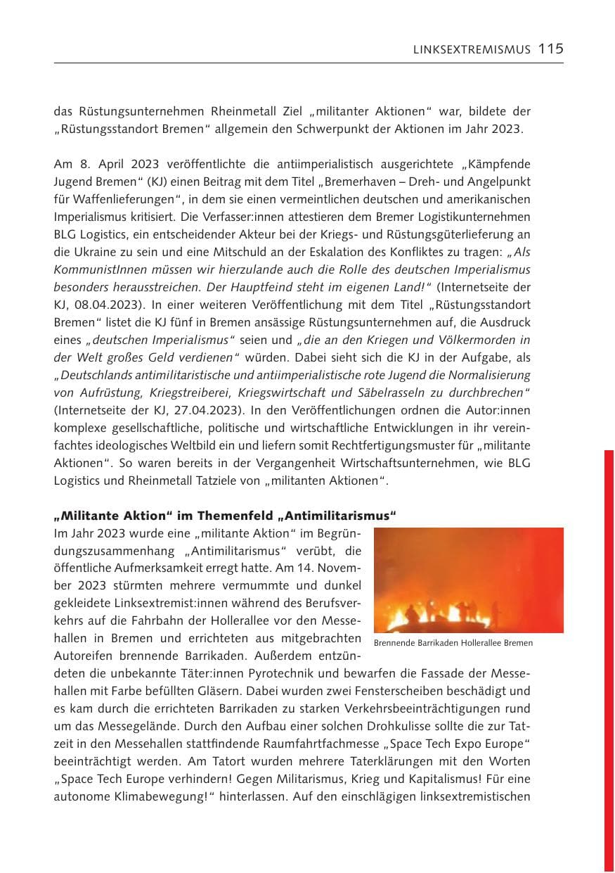 Seite 114 des Verfassungsschutzbericht 2023 Bremen