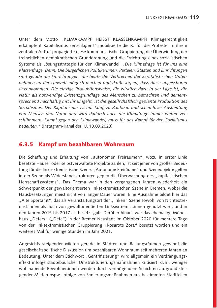Seite 118 des Verfassungsschutzbericht 2023 Bremen