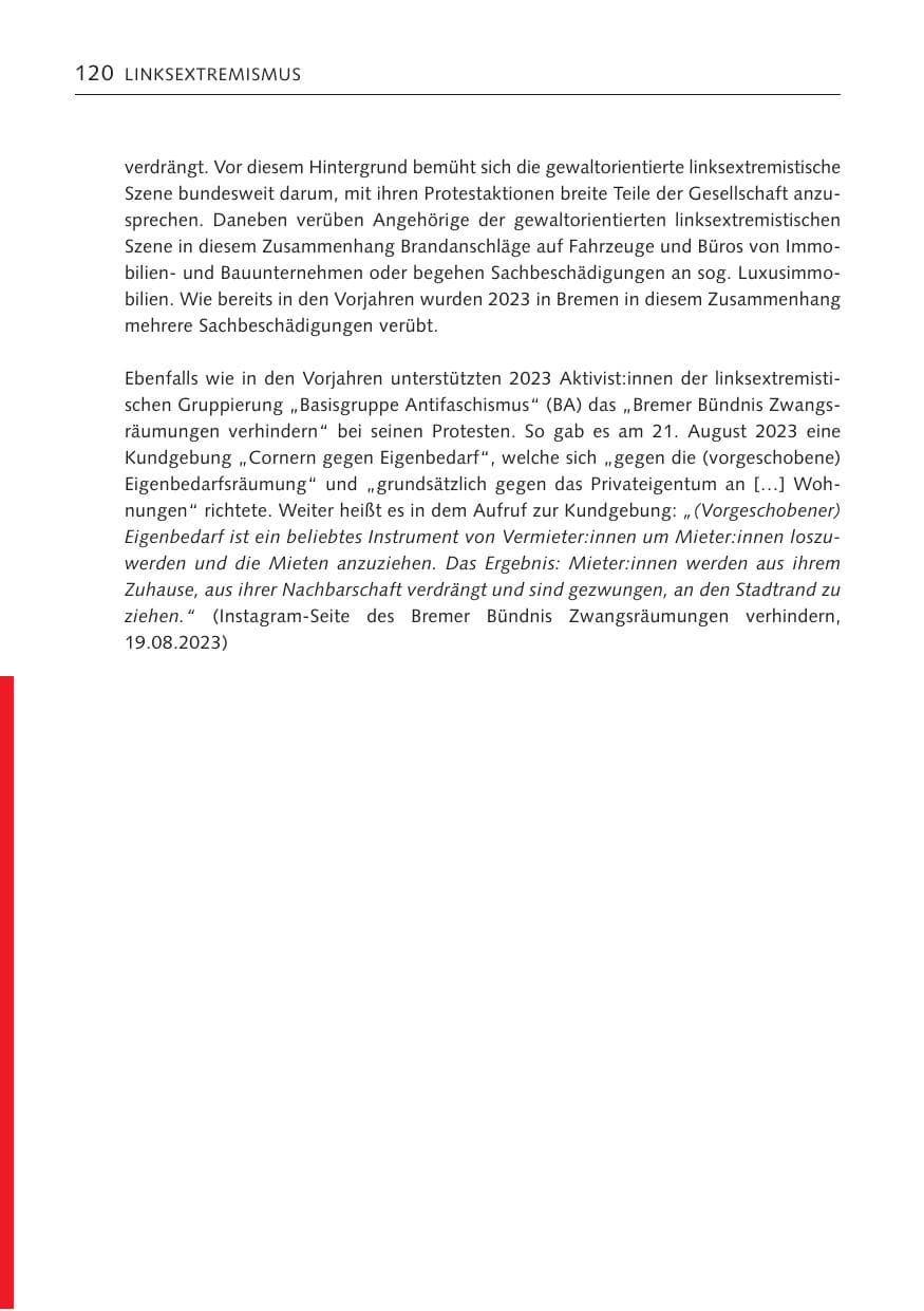 Seite 119 des Verfassungsschutzbericht 2023 Bremen
