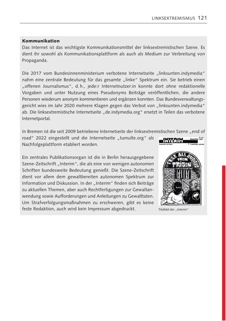 Seite 120 des Verfassungsschutzbericht 2023 Bremen