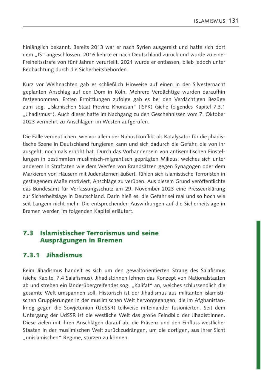 Seite 130 des Verfassungsschutzbericht 2023 Bremen